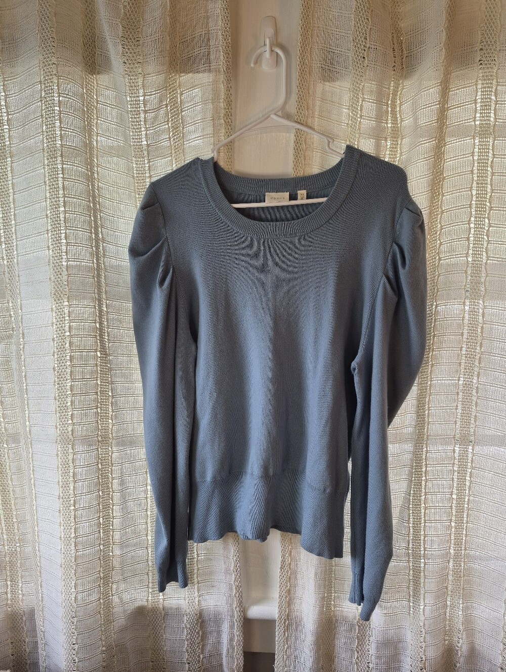 Cyrus Powder Blue Scoop Neck Sweater With Puff Sleeves Size XL